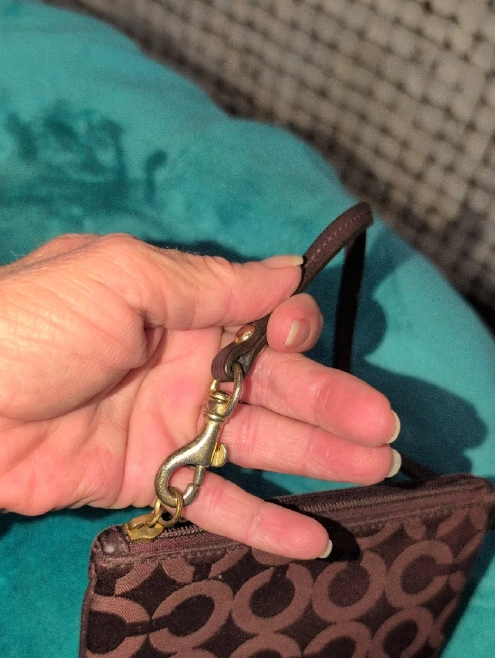 Coach Chocolate Brown Sig Op Art Wristlet